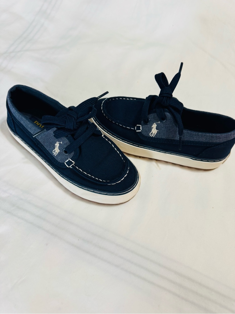Polo by Ralph Lauren Kids Navy and White Canvas Boat Sneakers